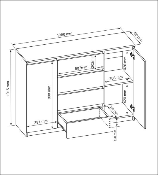 Biała Komoda 140cm 4 Szuflady 2 Drzwi Front Połysk zdjęcie 2