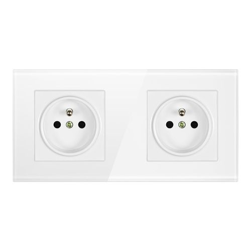 Kontakt BIAŁE GNIAZDKO ELEKTRYCZNE 2 z bolcem podwójne FI60 RAMKA SZKLANA na Arena.pl