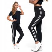 Legginsy z Lampasem Czarne Wysoki Stan Kryjące Miękkie Wygodne MORAJ