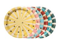 Talerzyki papierowe kolorowe w gwiazdki Cyrk, 18 cm 6 szt.