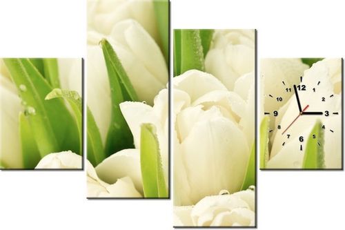 120CM 80CM ZEGAR 4 ELEM DELIKATNE TULIPANY OBRAZ ŚCIENNY na Arena.pl