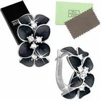 SREBRNE KOLCZYKI 925 DLA KOBIETY KWIATY CZARNE, KOLCZYKI SREBRO ANGIELSKIE