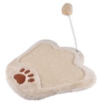 DRAPAK DLA KOTA W KSZTAŁCIE ŁAPKI BEŻOWY + ZABAWKA POMPON 35 X 23 CM