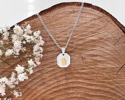 Srebrny łańcuszek 45cm pancerka medalik 925 pozłacana Matka Boska Komunia na Arena.pl