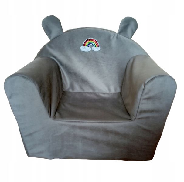 Fotelik z pianki dla dzieci pufa welur/plusz szary zdjęcie 3