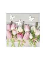 SERWETKI DAISY POL-MAK 33X33 BIAŁE I RÓŻOWE TULIPANY NA DREWNIE 20 SZTUK