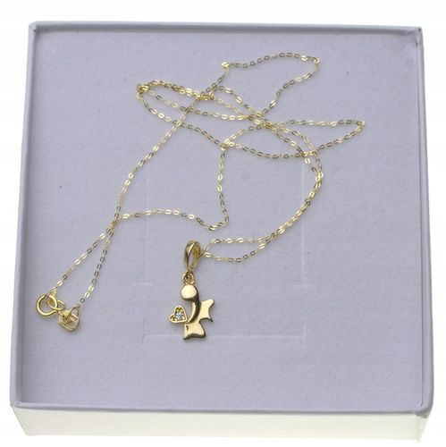 Złoty Łańcuszek z Medalikiem 585 okrągłym ANIOŁ Na KOMUNIE Chrzest + OPAKOW na Arena.pl