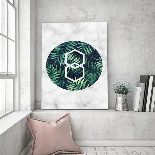 Deco Panel, Liść paproci w kole - marmur 40x60 na Arena.pl