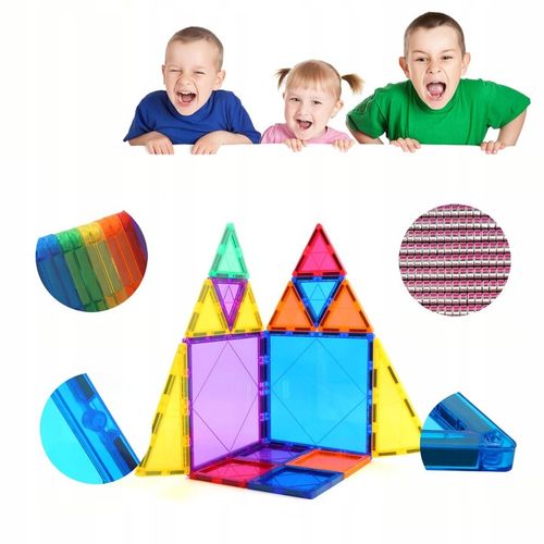KLOCKI MAGNETYCZNE DLA DZIECKA 2D 3D EDUKACYJNE DUŻE MAGNETIC TILES 100EL na Arena.pl