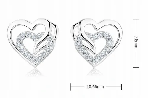 SREBRNE KOLCZYKI 925 WKRĘTKI SERCA DLA KOBIETY, KOLCZYKI SZTYFTY SREBRO 925 na Arena.pl