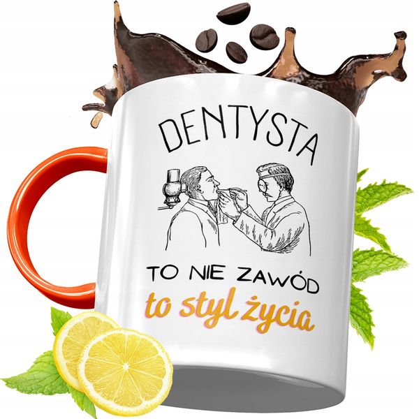 Kubek Pomarańczowy Dla Dentysty Prezent Z Nadrukiem Ze Zdjęciem zdjęcie 1