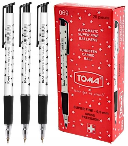 Długopis Automatyczny Toma Superfine 069 W Gwiazdki Czarny 20 Sztuk na Arena.pl