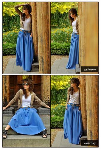 Długa rozkloszowana spódnica styl BOHO chaber na Arena.pl