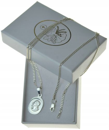 ŁAŃCUSZEK SREBRNY Z Medalikiem Jezus 925 55CM Komplet DLA CHŁOPCA KOMUNIA na Arena.pl