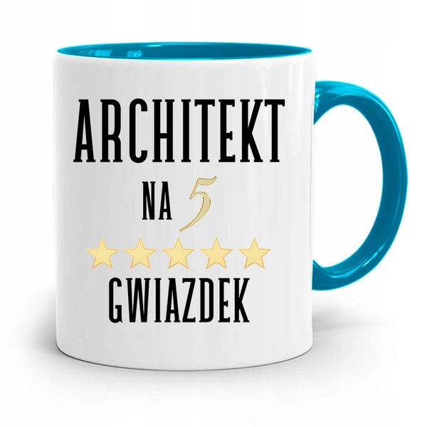 Kubek Błękitny Architekta Na Pięć Gwiazdek Prezent Z Nadrukiem Ze Zdjęciem zdjęcie 1