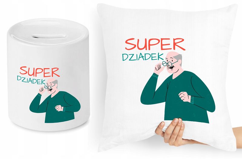 Dla Dziadka Zestaw Poduszka + Skarbonka Prezent Z Nadrukiem Ze Zdjęciem zdjęcie 1