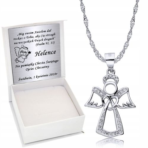 Srebrny Łańcuszek 925 Medalik Aniołek Grawer na Arena.pl