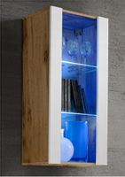 Regał do Salonu Przechowywania, Witryna Szklana Dąb Wotan Biały z LED