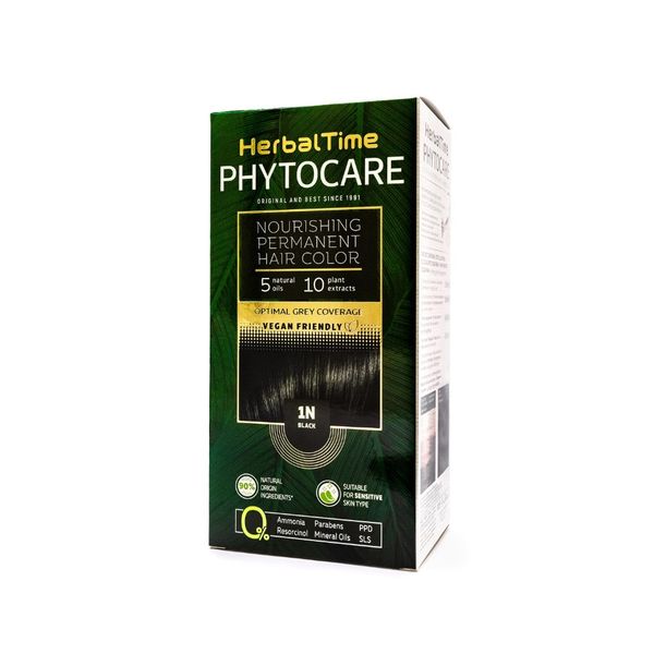 HERBAL TIME Phytocare Farba do włosów naturalna 1N BLACK zdjęcie 1