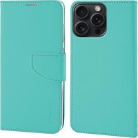 Etui portfel iPhone 15 Pro turkusowe skórzane z klapką Newtop