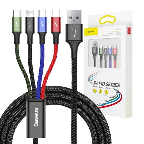 kabel usb baseus fast 4w1 2xusb-c / lightning / micro 3,5a 1.2m (czarny) na Arena.pl