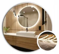 LUSTRO LED 120 cm OKRĄGŁE PODŚWIETLANE ŁAZIENKOWE + WODOODPORNE LEDY COB