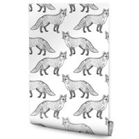 Tapeta Dziecięca CZARNO-BIAŁE Lisy Zwierzęta Szkic