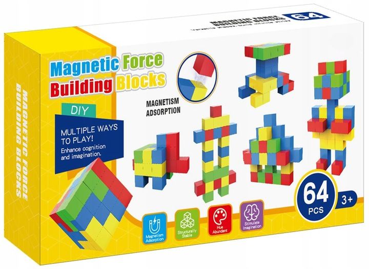 Klocki magnetyczne edukacyjne KOSTKI SZEŚCIANY Zestaw 64 el. magnesy zdjęcie 7