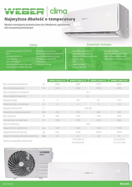 Klimatyzator ścienny WEBER CLIMA Q 2,6 kW + WiFi + 4D zdjęcie 8