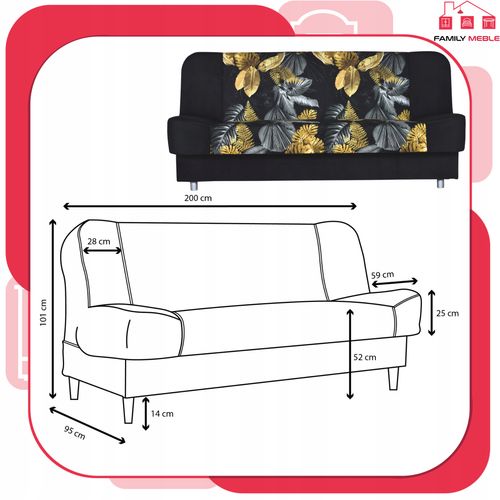 Kanapa sofa Sara Print Duo rozkładana wersalka spania bonell łóżko na Arena.pl