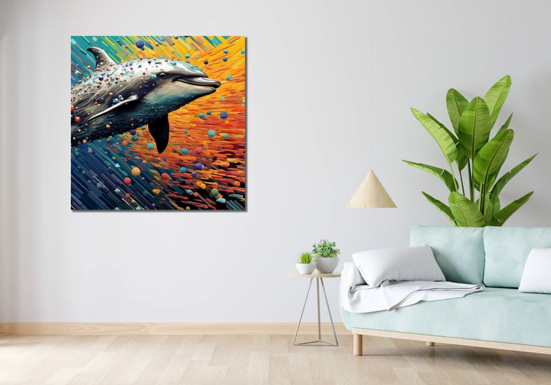 Obraz 100x100cm Delfin w Palecie Barw zdjęcie 2