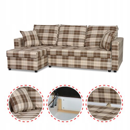 Narożnik rogówka Winston funkcja spania Family Meble krata brązowo - beżowa na Arena.pl