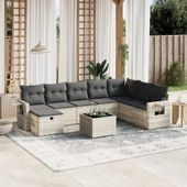 9-cz. zestaw mebli ogrodowych, poduszki, jasnoszary polirattan