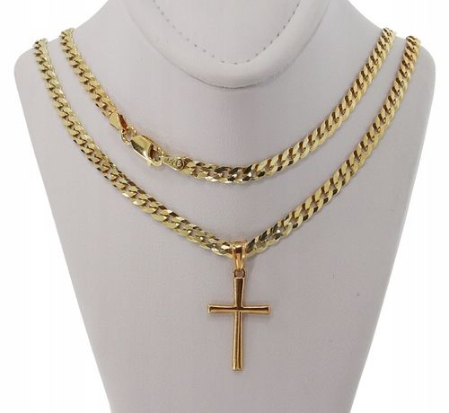 ZŁOTY PEŁNY ŁAŃCUSZEK MĘSKI PANCERKA Z KRZYŻYKIEM PR. 925 585 GRAWER GRATIS na Arena.pl