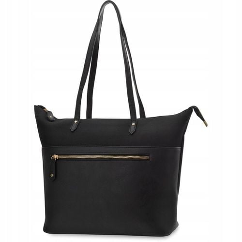 Pojemna Torebka Torba Worek Shopper Paski Damska Skórzana Czarna Ramię A4 na Arena.pl