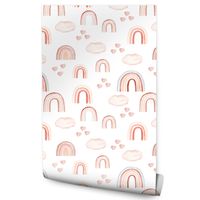 Tapeta Ozdobna Dla Dziewczynki Akwarelowe TĘCZE Chmurki Serduszka Boho