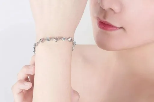 Bransoletka Damska Srebrna Łańcuszki Serduszka Heart Kryształki Na Prezent zdjęcie 14