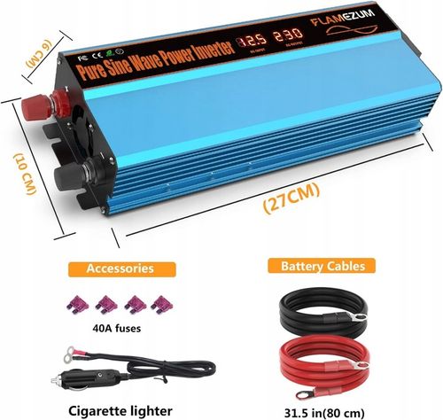 Przetwornica FLAMEZUM 1000/2000 W z 12 V/230 V czysta sinusoida 2xUSB 1x230 na Arena.pl