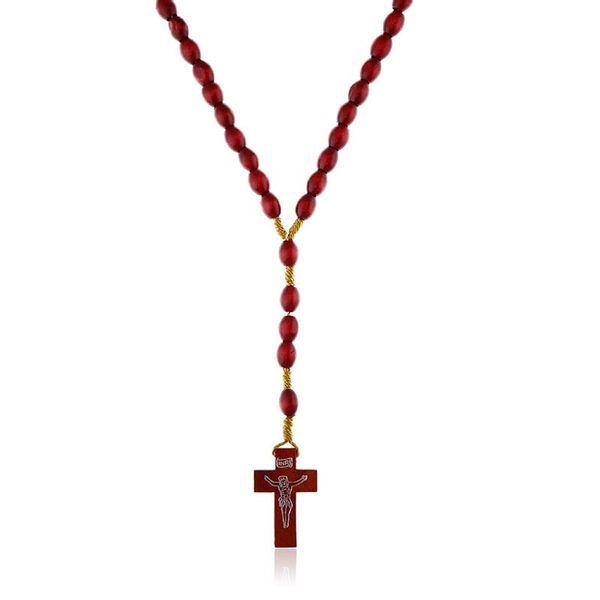 Różaniec drewniany bordowy na sznurku zdjęcie 1