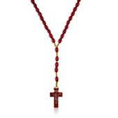 Różaniec drewniany bordowy na sznurku