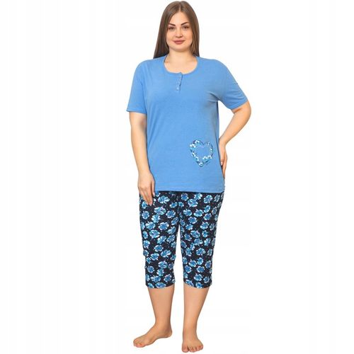 BAWEŁNIANA PIŻAMA DAMSKA DUŻE ROZMIARY KRÓTKI RĘKAW SPODNIE 3/4 na Arena.pl