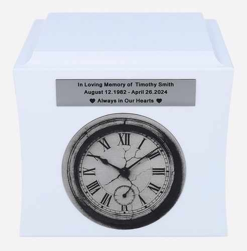 Symboliczna urna z grawerowanym zegarem Biały/Wzór1/Plakietka na Arena.pl