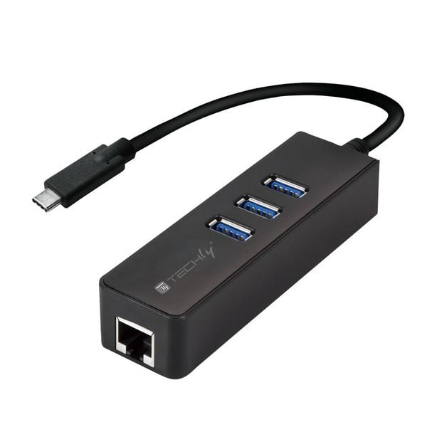 KONWERTER ADAPTER TECHLY USB-C NA GIGABIT RJ45 HUB USB 3.0 3X USB-A zdjęcie 1