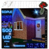 NIEBIESKIE SOPLE LAMPKI ŚWIĄTECZNE 500LED ZEWNĘTRZNA NA DOM KURTYNA LED