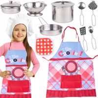 ZESTAW KUCHENNY KUCHARKI DO GOTOWANIA METALOWE GARNKI FARTUSZEK DLA DZIECI