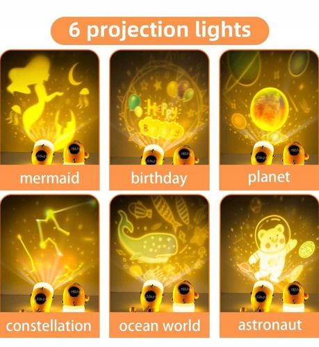 Lampka nocna z projektorem i zegarem - ecru/beż na Arena.pl