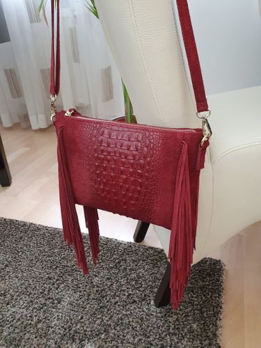 VERA PELLE torebka zamszowa listonoszka boho z frędzlami V001 bordowa na Arena.pl