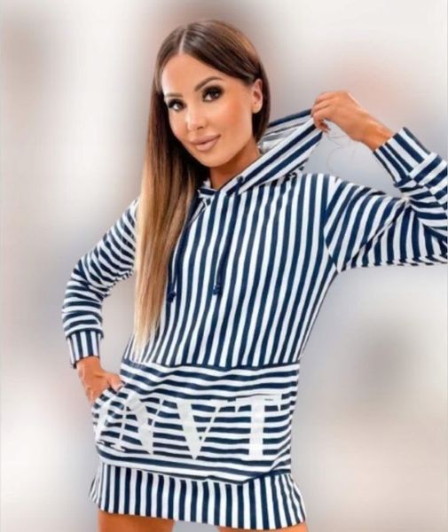 BLUZA z kapturem W PASKI CLASSIC COLLECTION Z printem r.M (38) zdjęcie 2