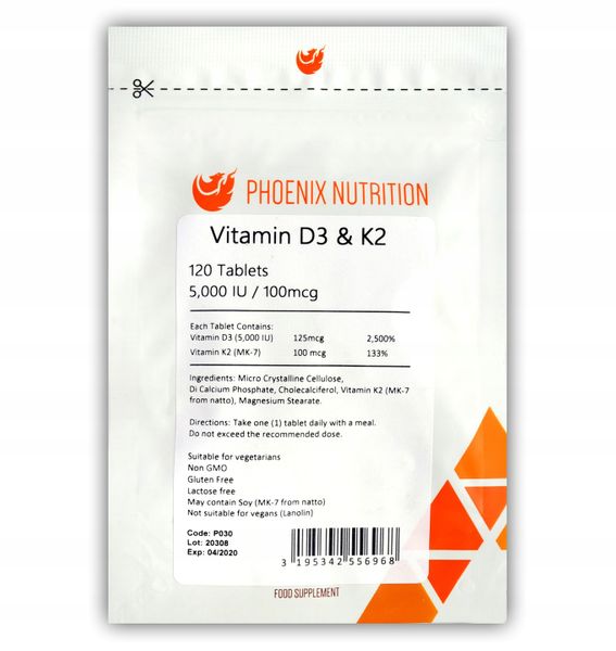 Phoenix Nutrition Witamina D3 5000iu K2 Mk 7 100mcg 120tab