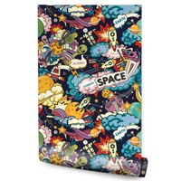 Tapeta Dla Dzieci KOSMOS Rakiety Napisy Kreskówka